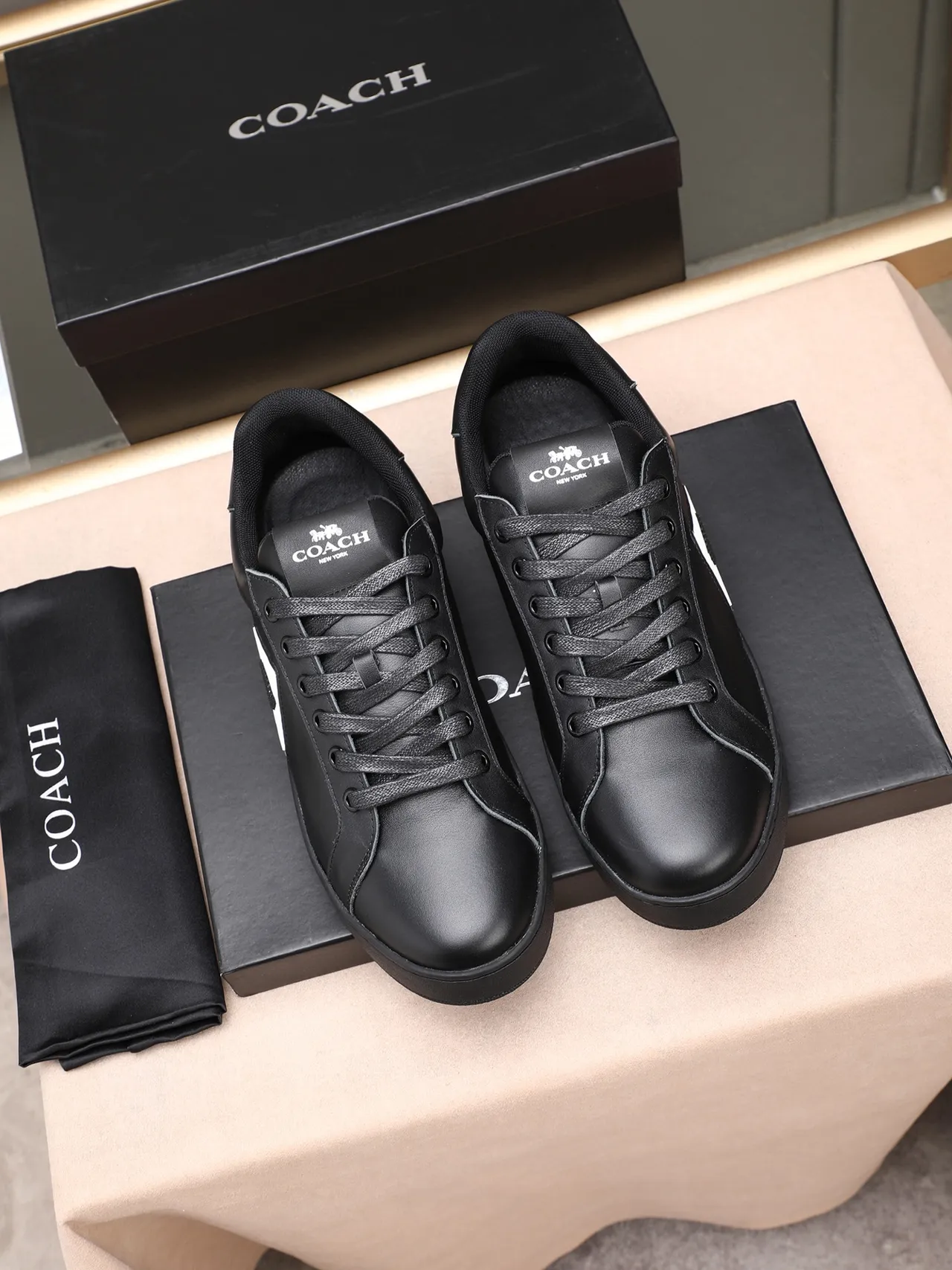 Coach C-Signature Black Leather Shield Logo Lifestyle Sneaker 3