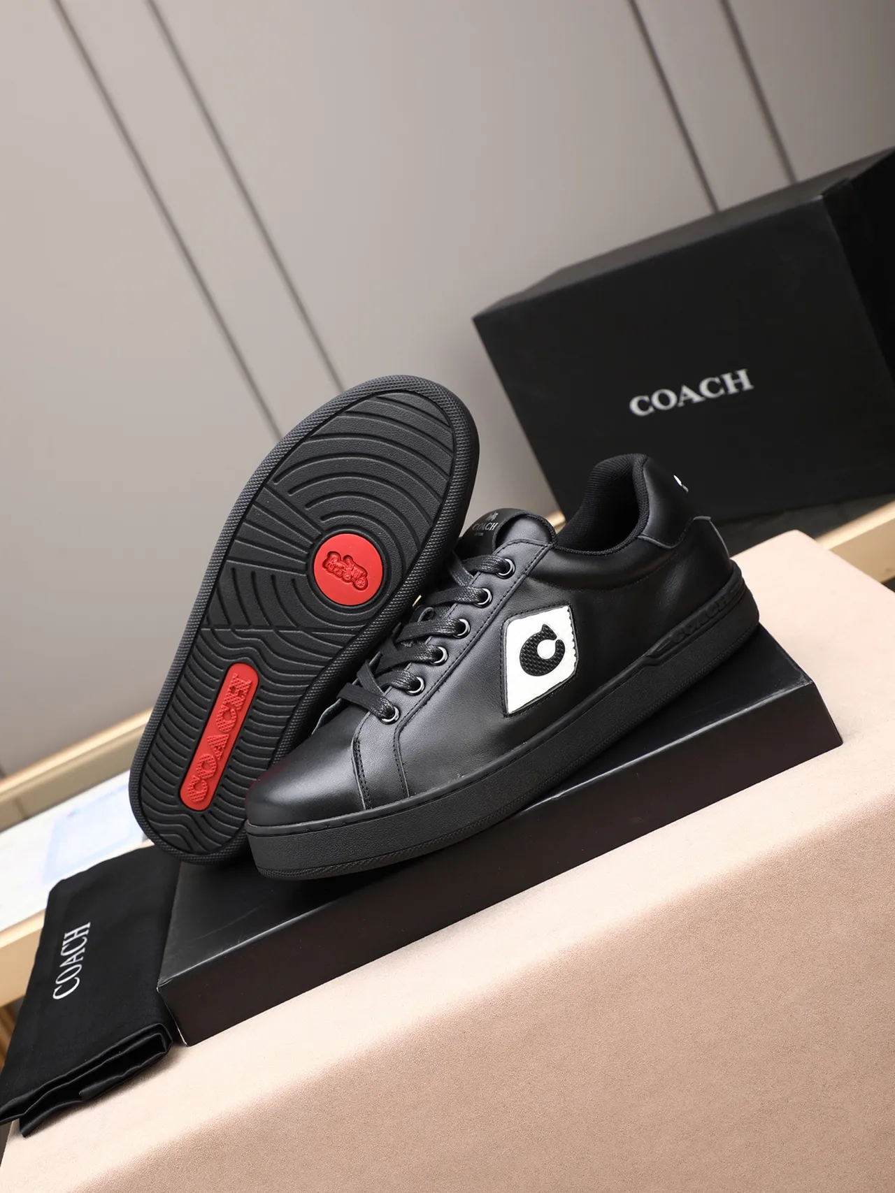 Coach C-Signature Black Leather Shield Logo Lifestyle Sneaker 4
