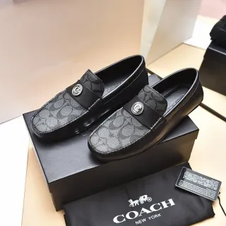 Coach Loafer Black Gray Monogram Canvas Leather Trim Loafer