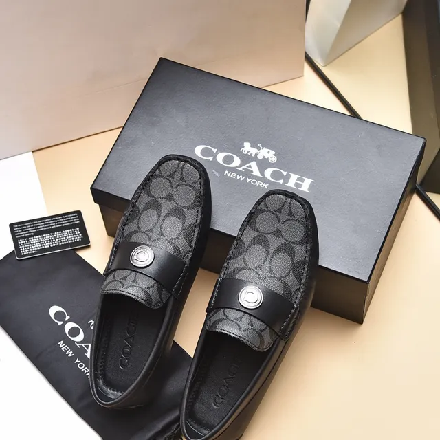 Coach Loafer Black Gray Monogram Canvas Leather Trim Loafer 3