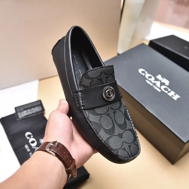 Coach Loafer Black Gray Monogram Canvas Leather Trim Loafer 6