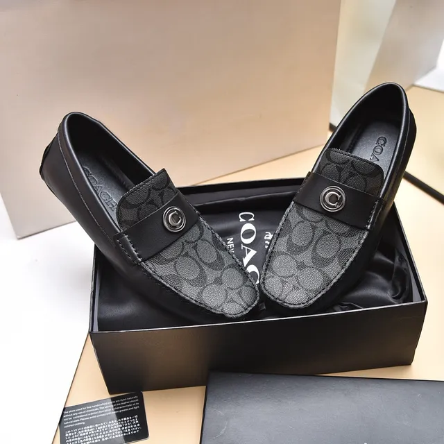Coach Loafer Black Gray Monogram Canvas Leather Trim Loafer 8