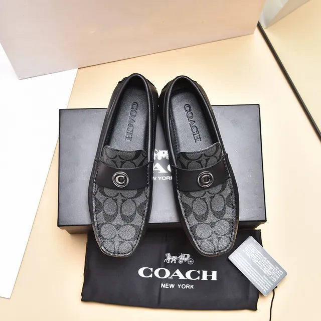 Coach Loafer Black Gray Monogram Canvas Leather Trim Loafer 9