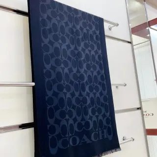 Coach Navy Monogram-Print Fringed Scarve