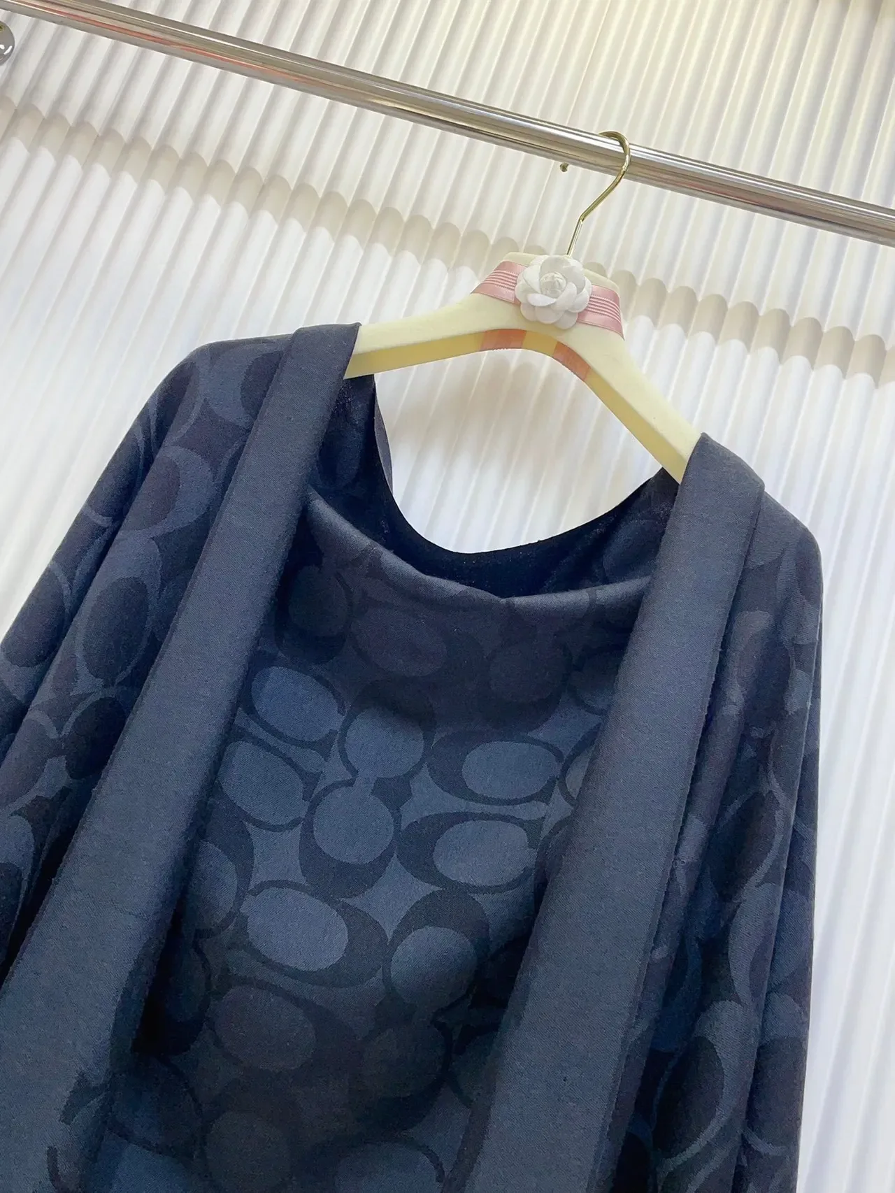 Coach Navy Monogram-Print Fringed Scarve 5