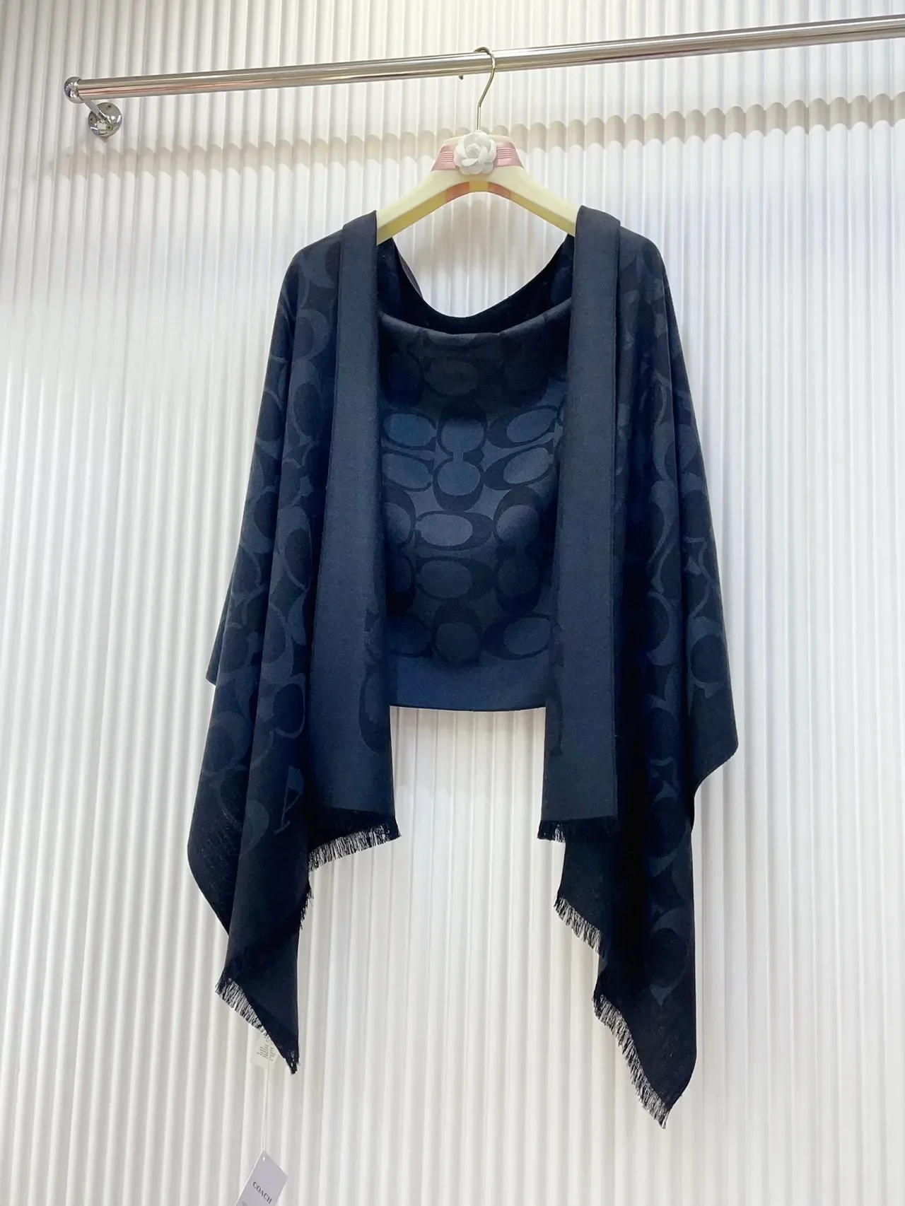 Coach Navy Monogram-Print Fringed Scarve 6