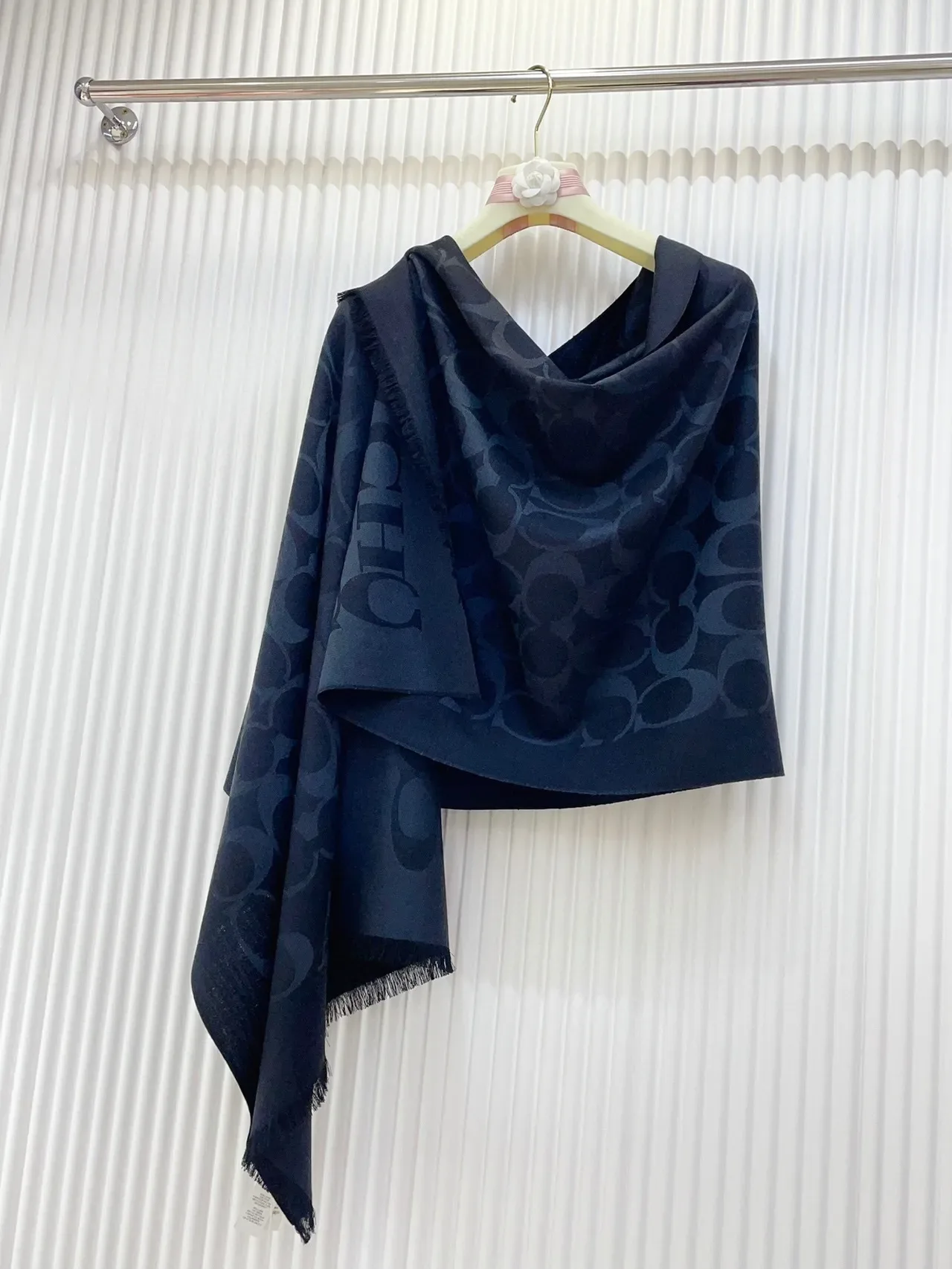 Coach Navy Monogram-Print Fringed Scarve 7