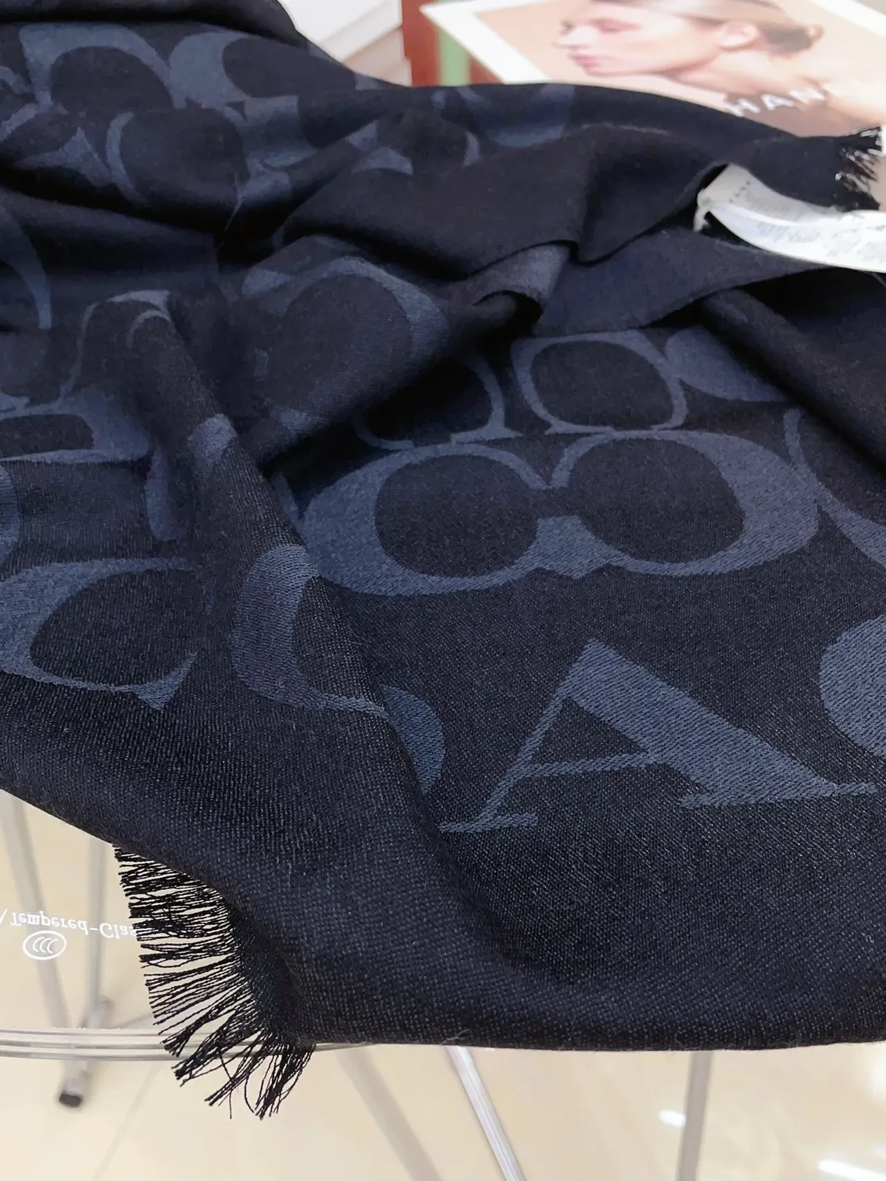 Coach Navy Monogram-Print Fringed Scarve 8