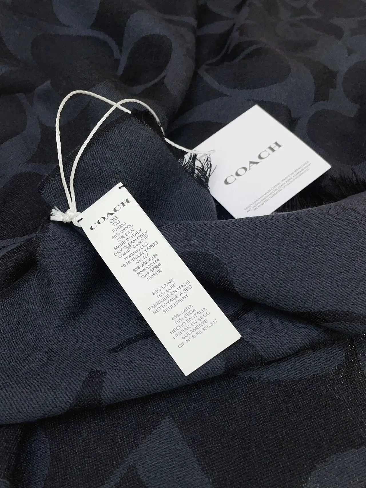 Coach Navy Monogram-Print Fringed Scarve 9