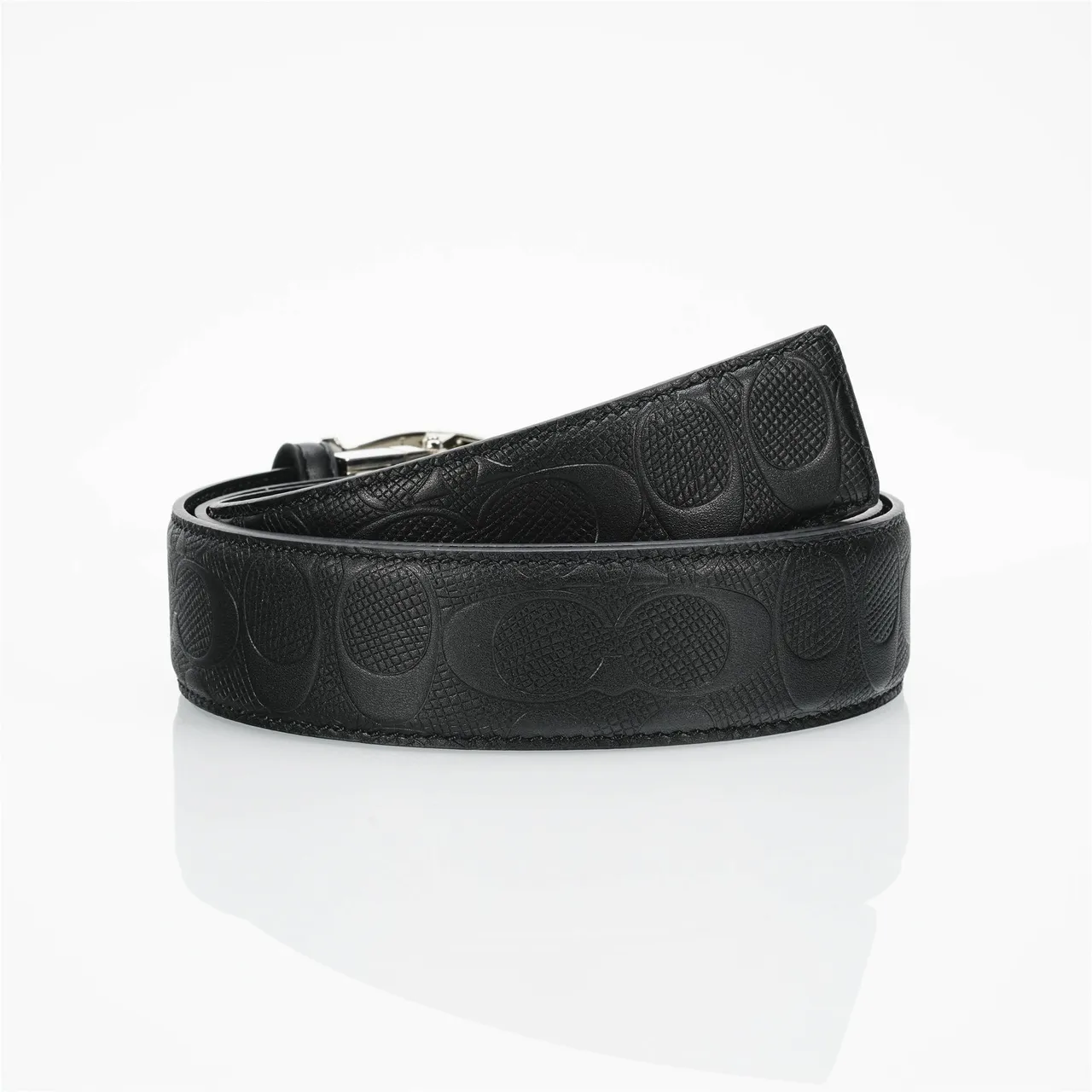 Coach Signature C Buckle Belt Black Leather Belt 3