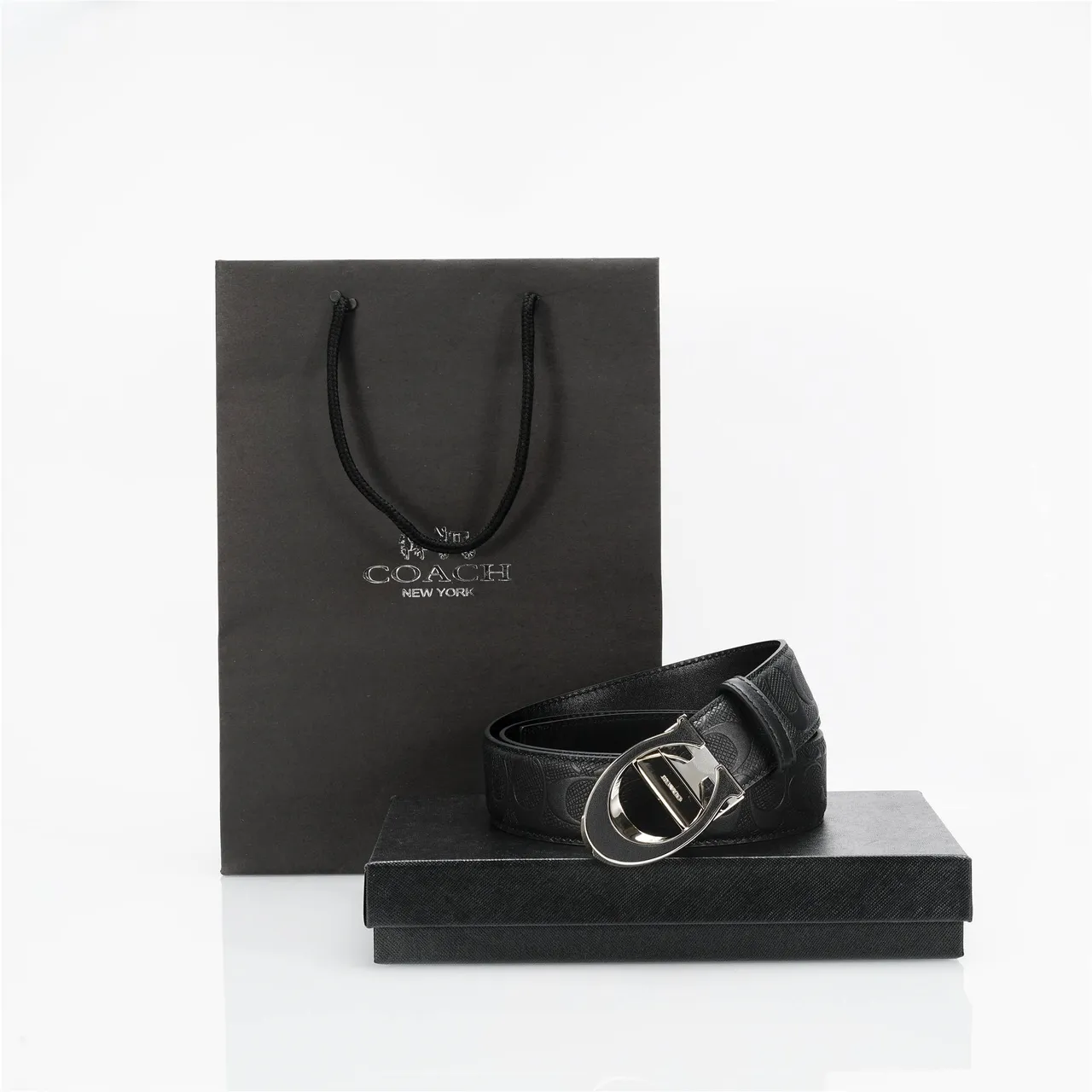 Coach Signature C Buckle Belt Black Leather Belt 4