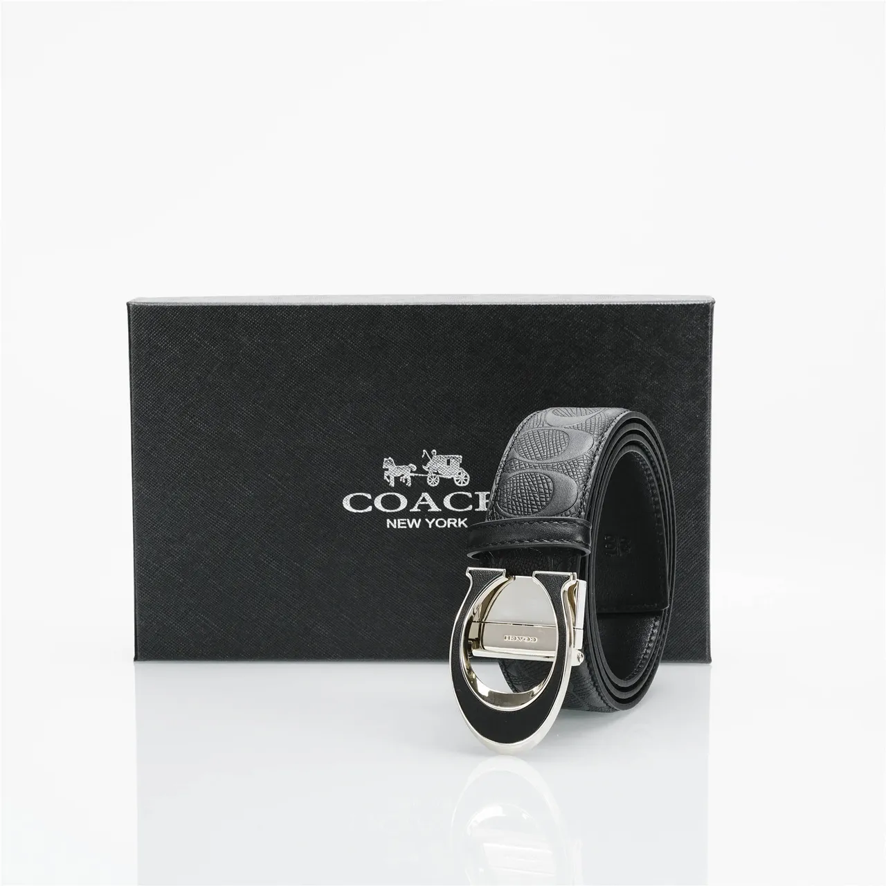 Coach Signature C Buckle Belt Black Leather Belt 5