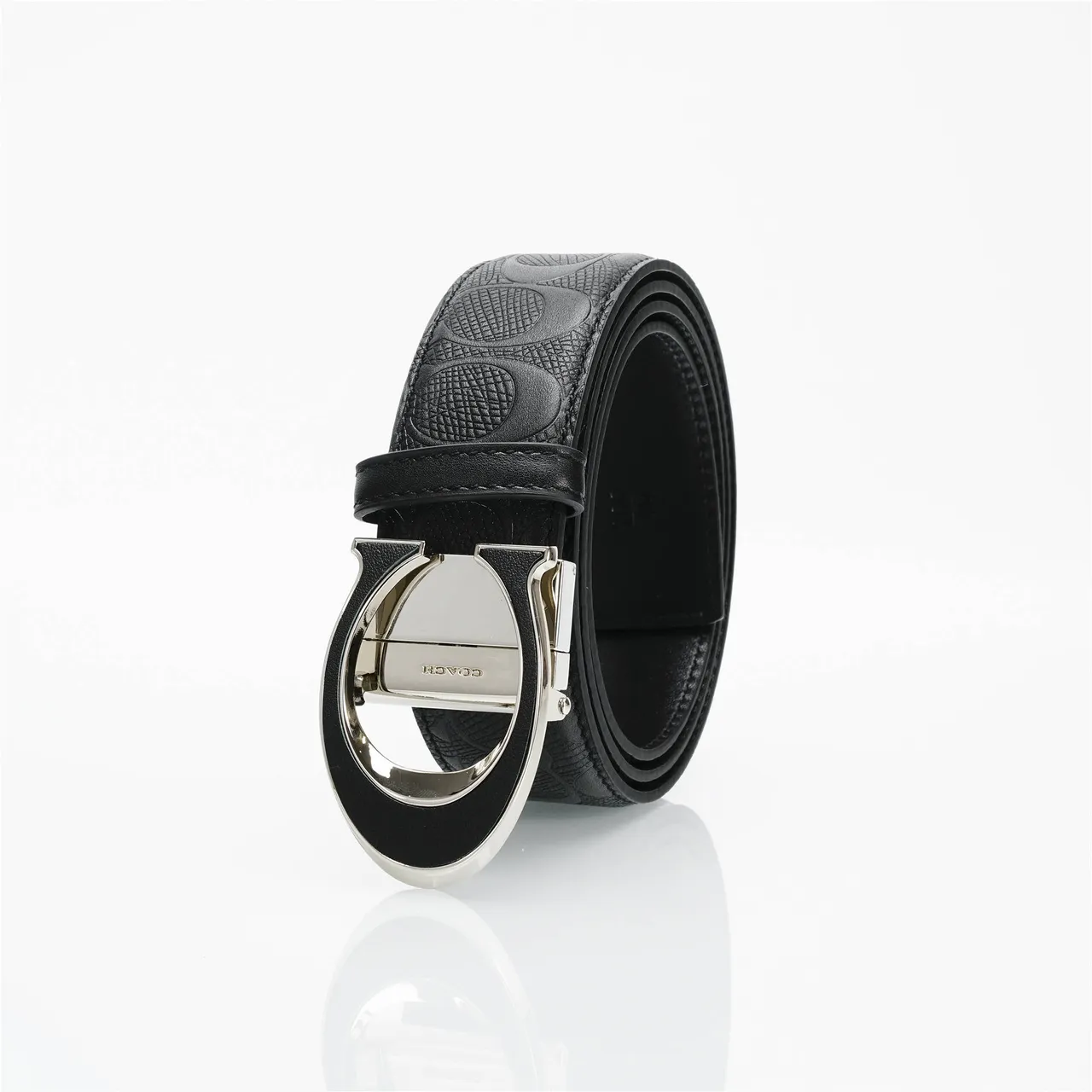 Coach Signature C Buckle Belt Black Leather Belt 6
