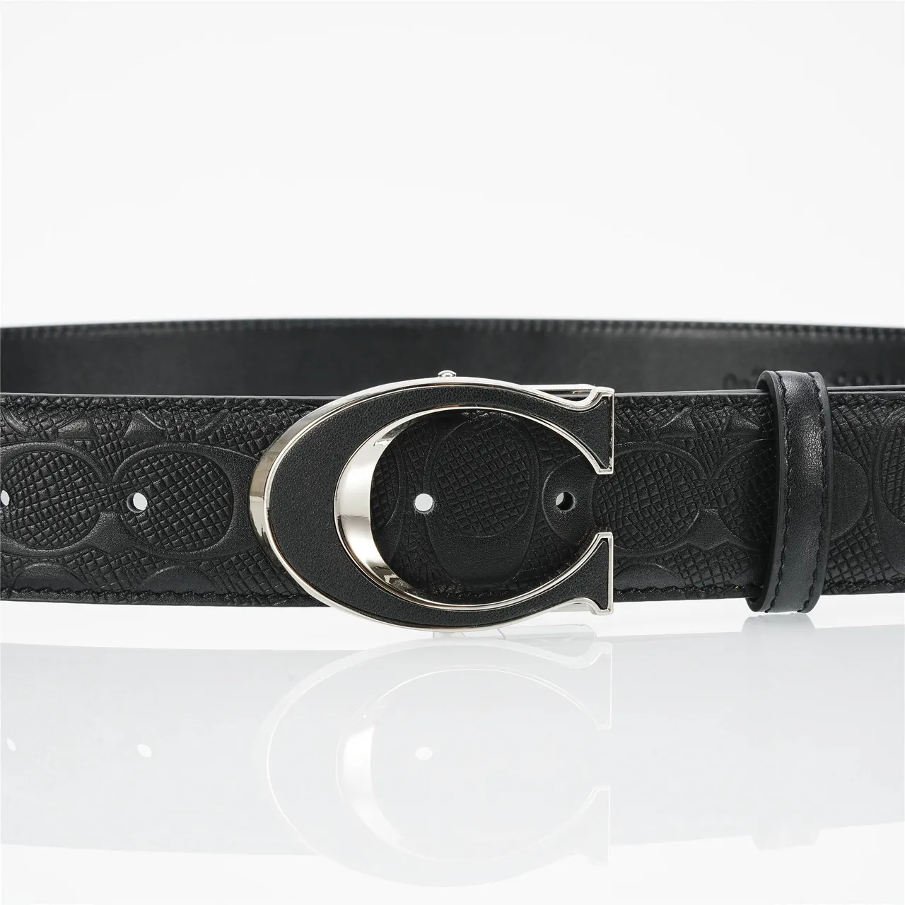 Coach Signature C Buckle Belt Black Leather Belt 7