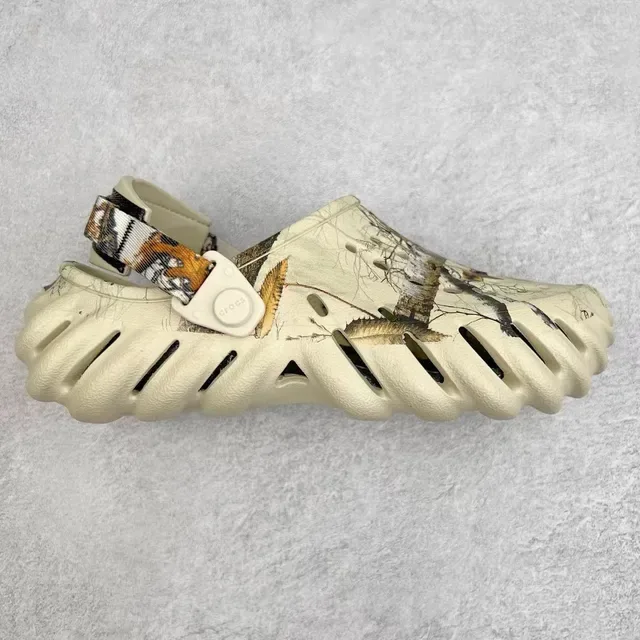 Crocs Beige Multicolor Molded Foam Camouflage-Print Strap Clog 1