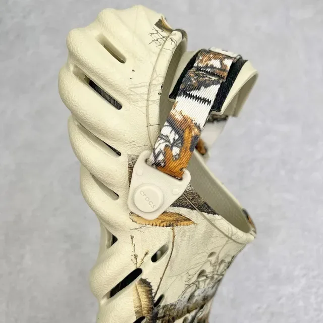 Crocs Beige Multicolor Molded Foam Camouflage-Print Strap Clog 5