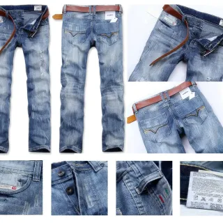 Diesel Blue Brown Distressed Medium-Wash Jeans
