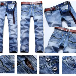Diesel Blue Brown Medium-Wash Distressed Denim Contrast Yellow Topstitching Jeans