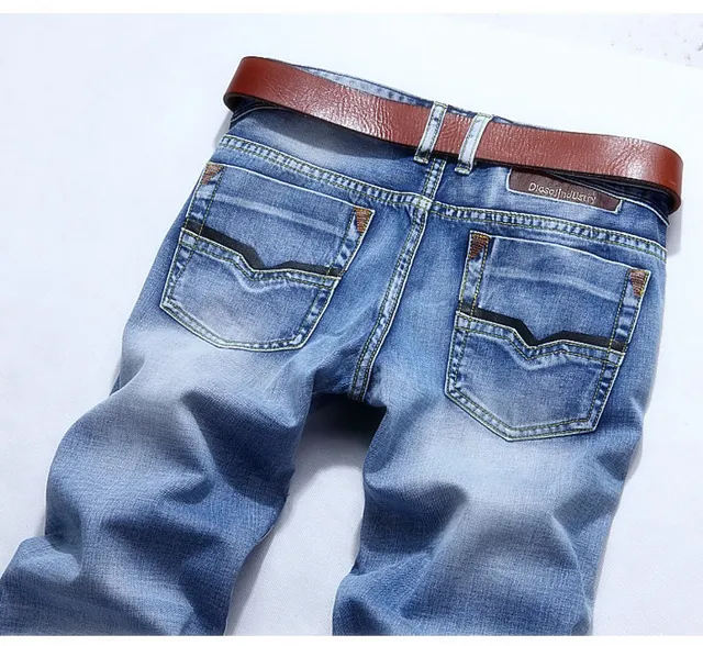 Diesel Azul Marrom Lavado Médio Denim Desgastado Costura Superior Amarela Contraste Jeans 10