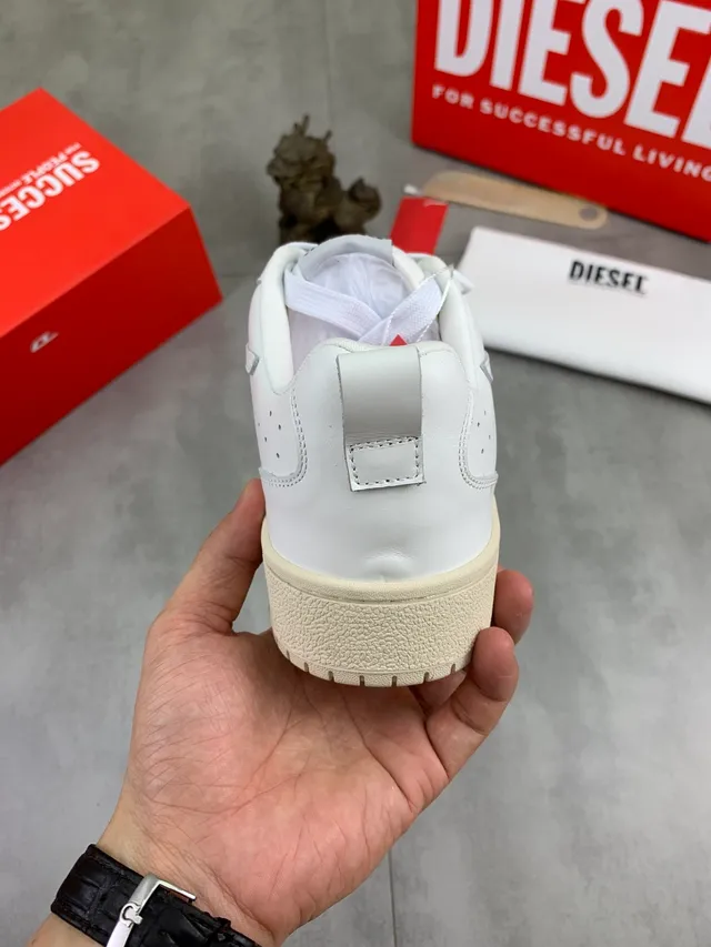 Diesel White Beige Low-Top Perforated Toe Lifestyle Sneakers 3