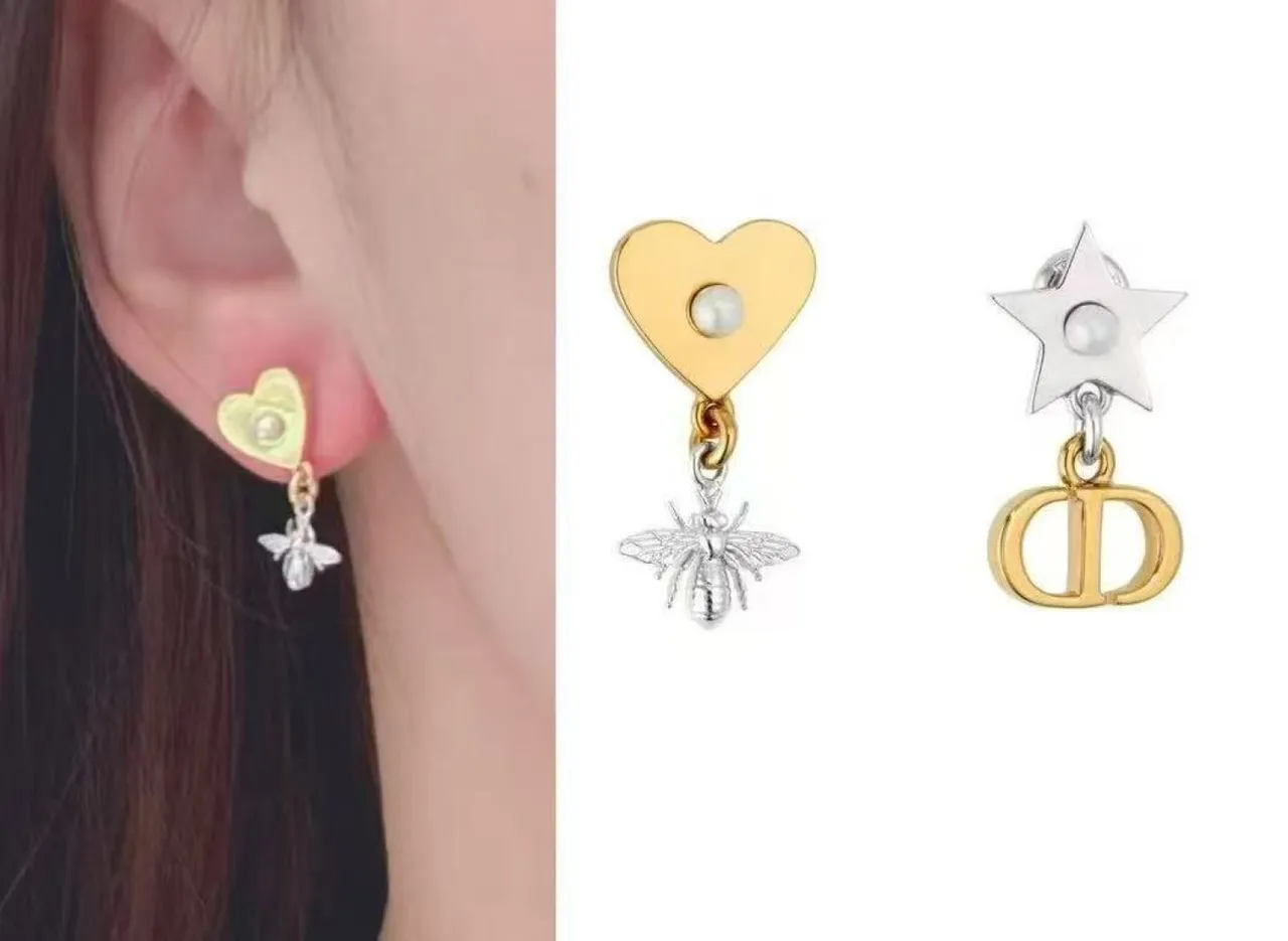 Dior অসমমিত মিশ্র ধাতু মুক্তা নিদর্শন কানের দুল 6