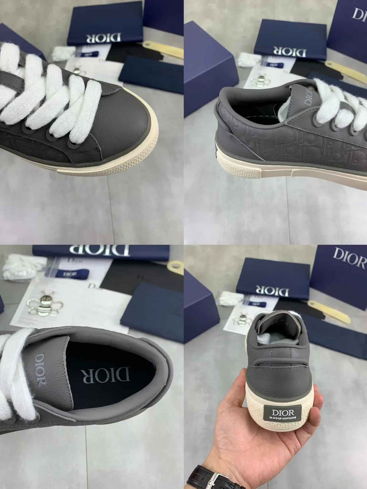Dior B-Series Monogram Embossed Gray and White Lifestyle Sneakers 2