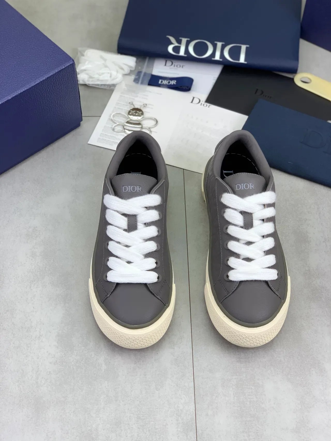 Dior B-Series Monogram Embossed Gray and White Lifestyle Sneakers 4