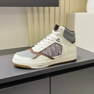 Dior B23 Beige Brown High-Top Monogrammed Panel Lifestyle Sneakers