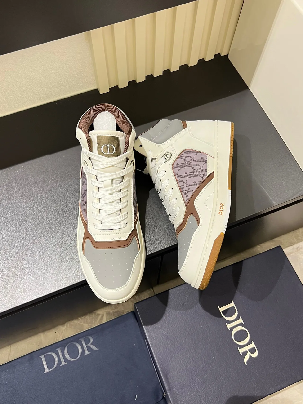 Dior B23 Beige Brown High-Top Monogrammed Panel Lifestyle Sneakers 6