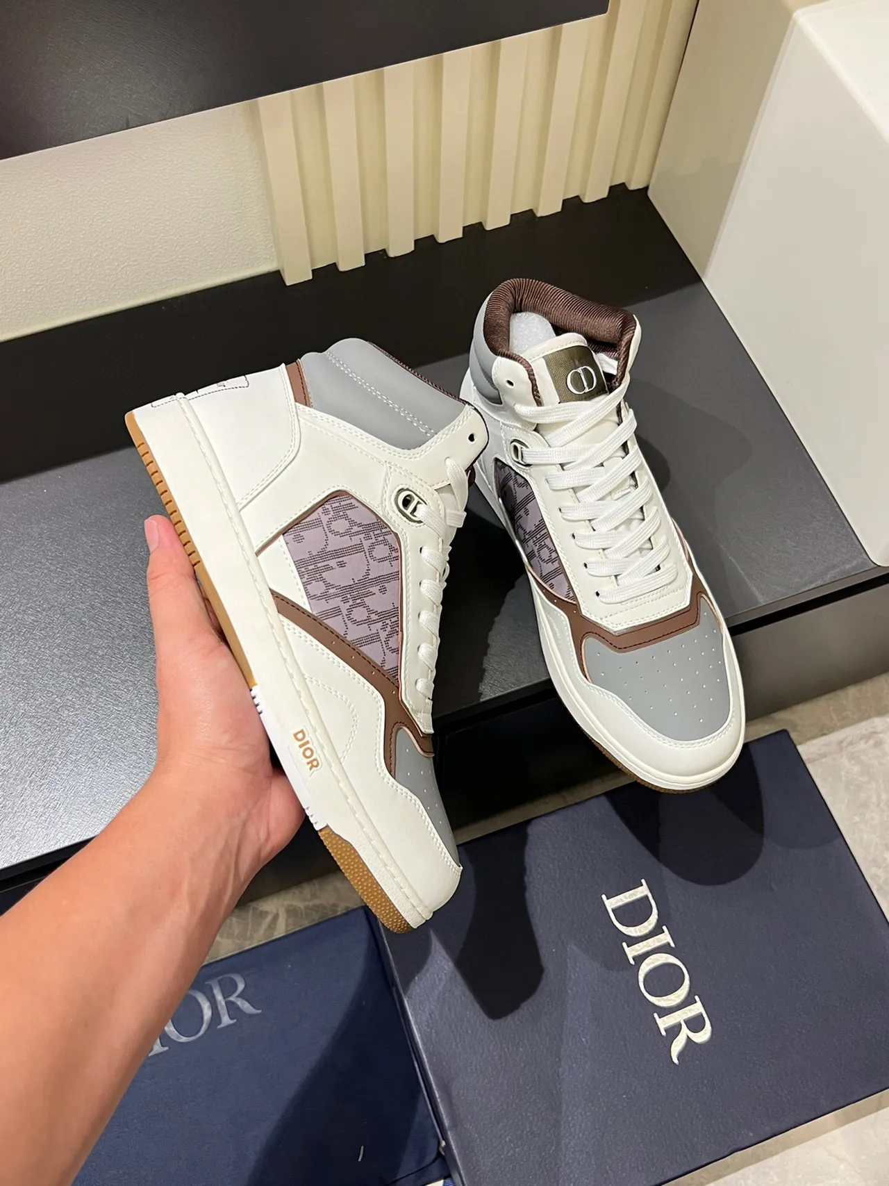Dior B23 Beige Brown High-Top Monogrammed Panel Lifestyle Sneakers 7