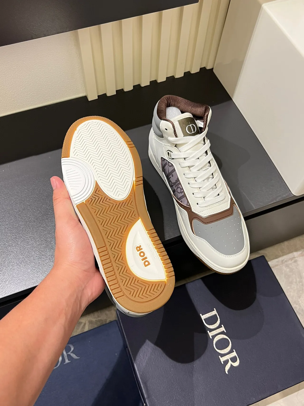 Dior B23 Beige Brown High-Top Monogrammed Panel Lifestyle Sneakers 9
