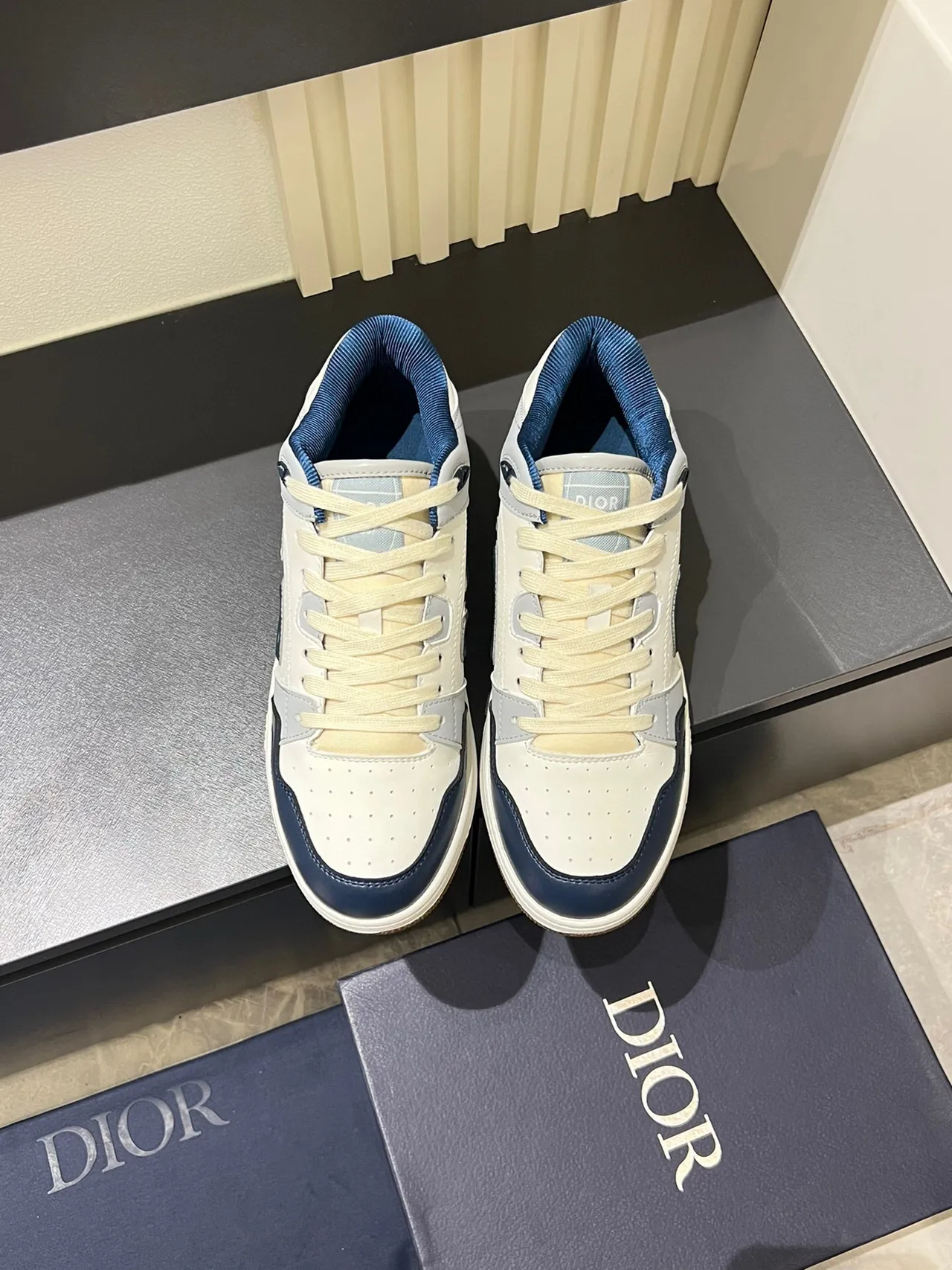 Dior B23 Monogram White and Navy Lifestyle Sneakers 2