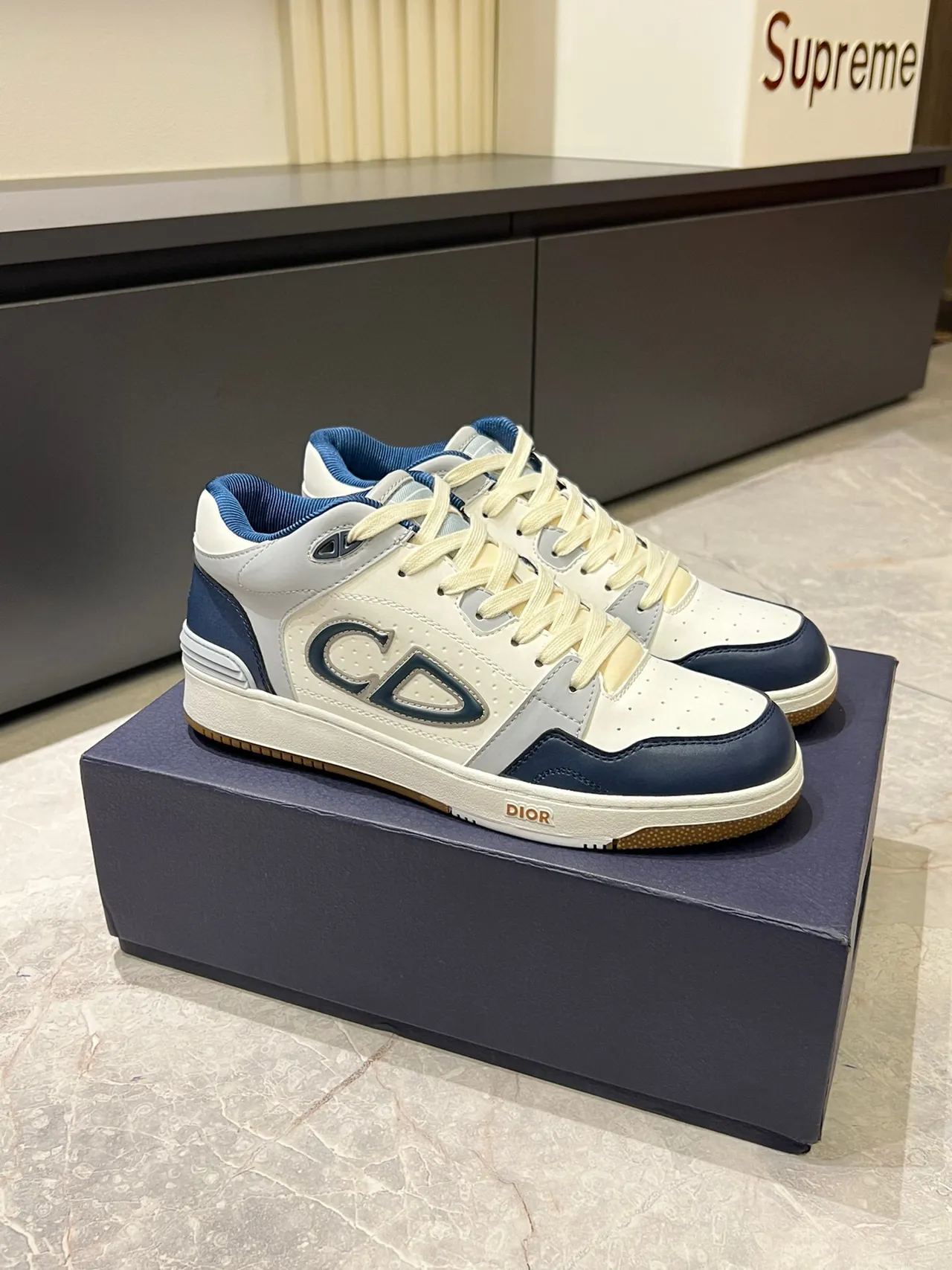 Dior B23 Monogram White and Navy Lifestyle Sneakers 3
