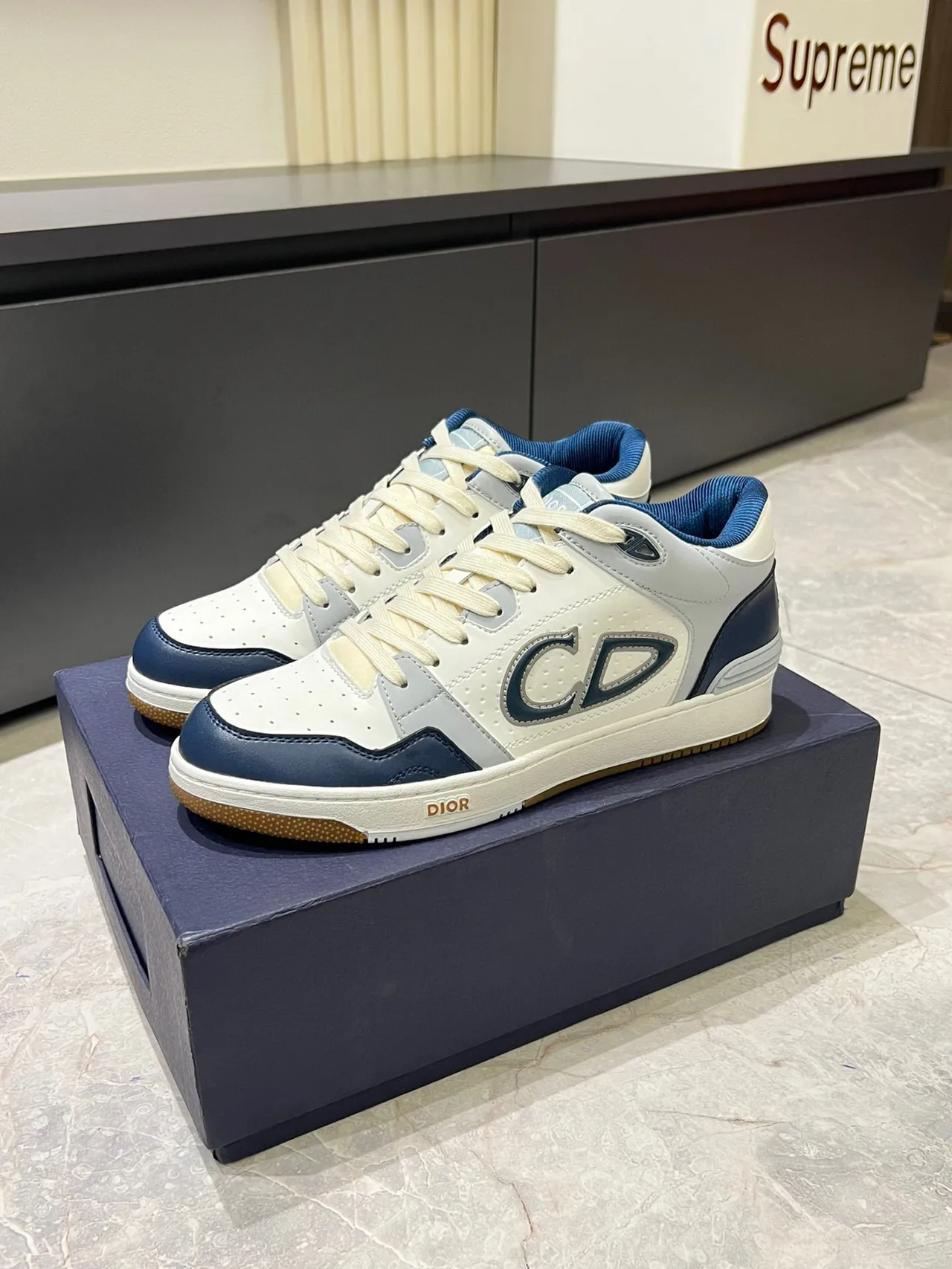 Dior B23 Monogram White and Navy Lifestyle Sneakers 4