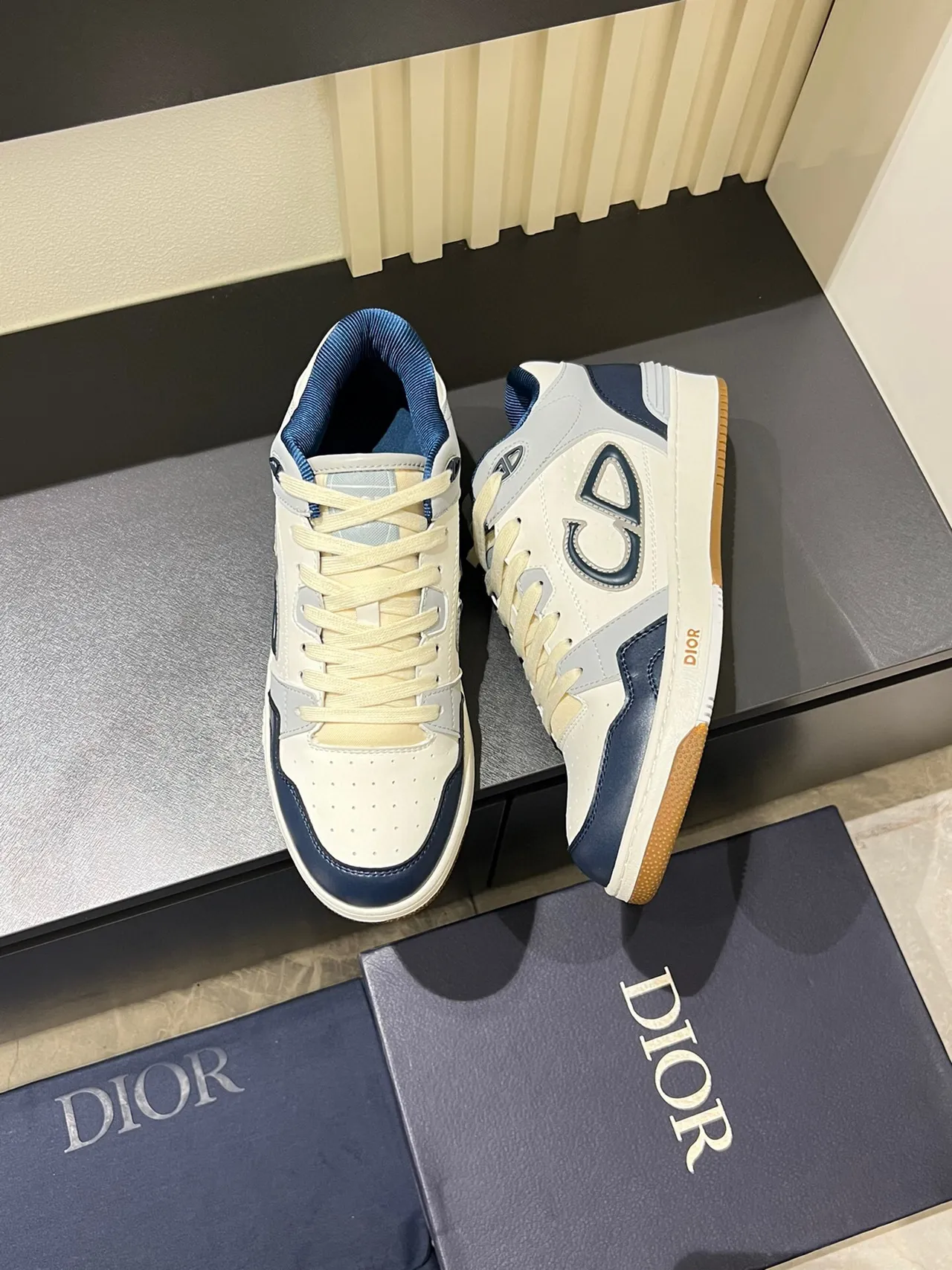 Dior B23 Monogram White and Navy Lifestyle Sneakers 5