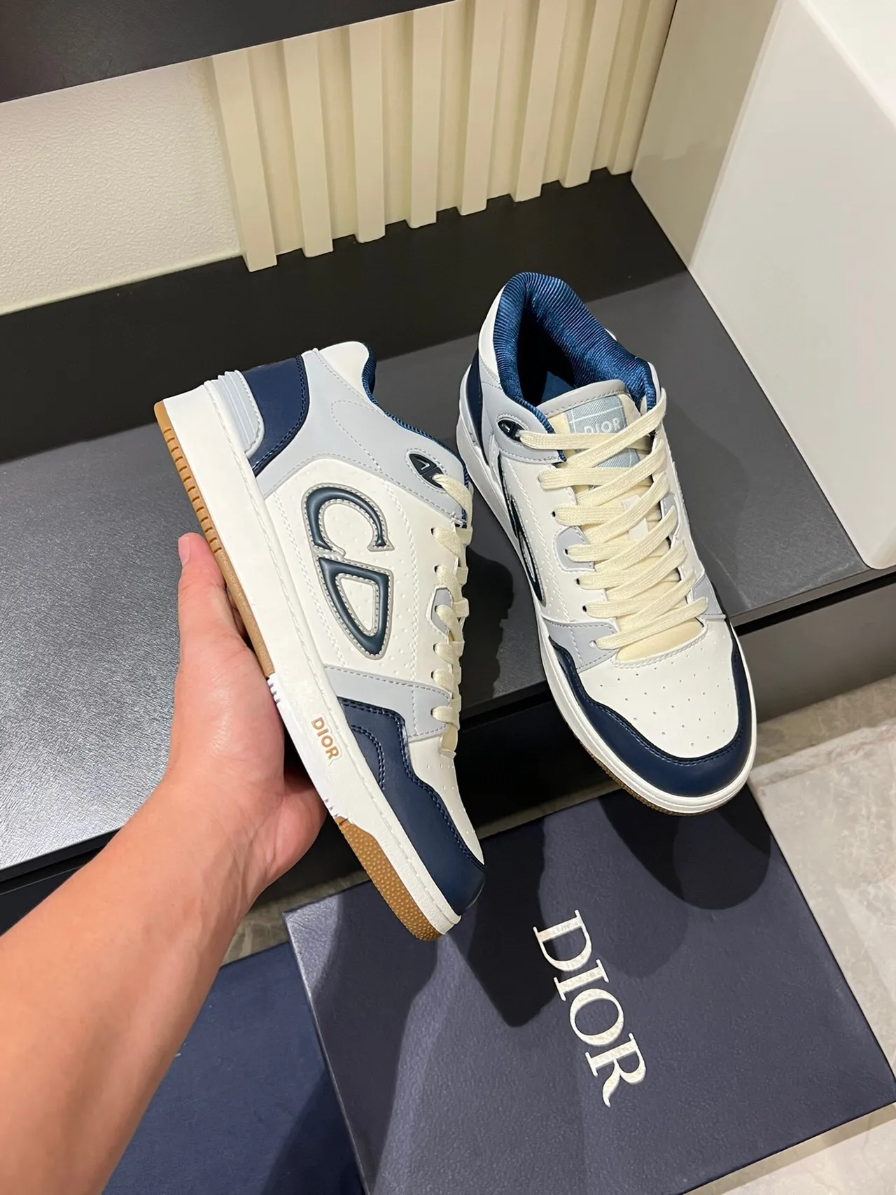 Dior B23 Monogram White and Navy Lifestyle Sneakers 6