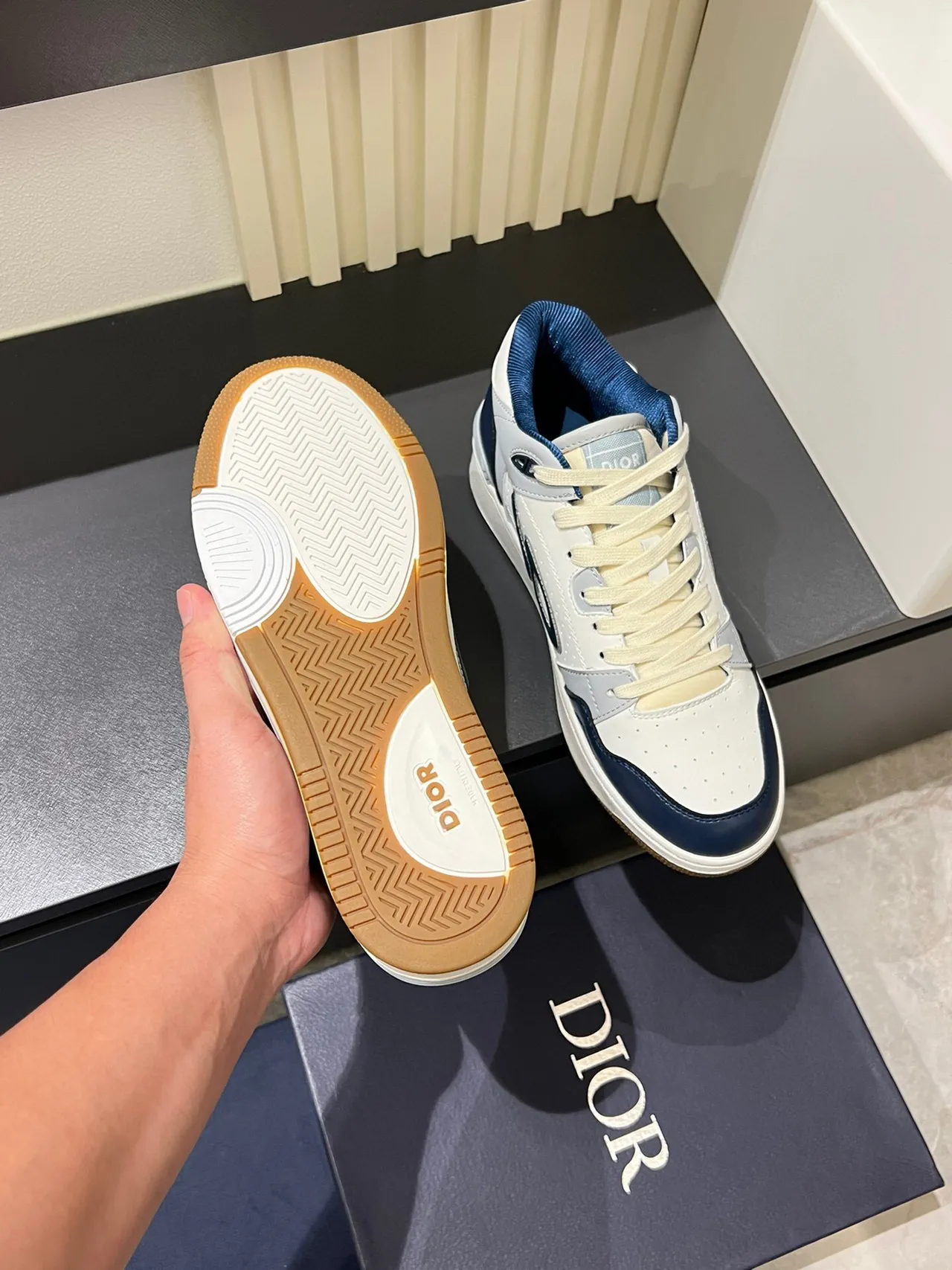 Dior B23 Monogram White and Navy Lifestyle Sneakers 7