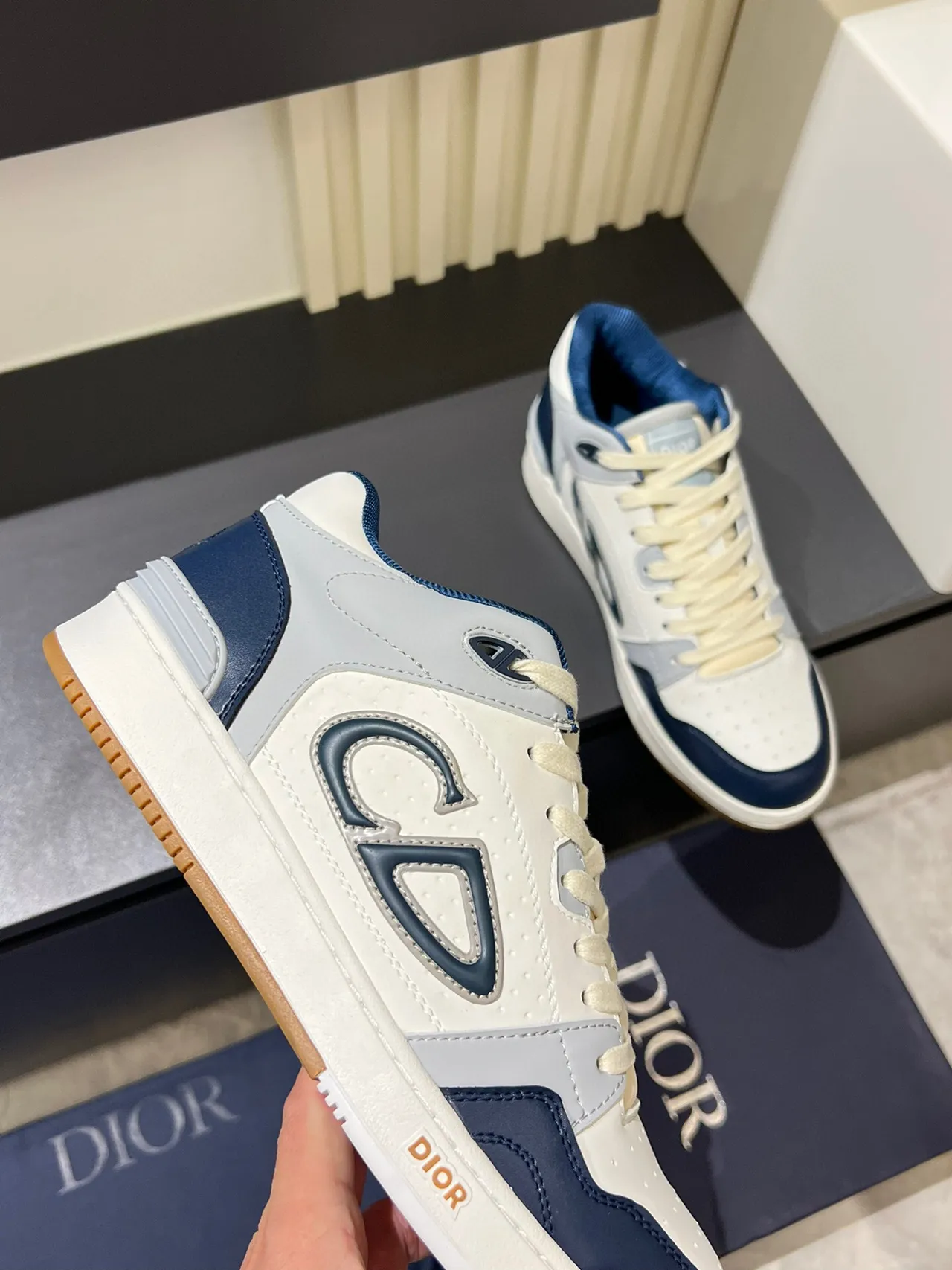 Dior B23 Monogram White and Navy Lifestyle Sneakers 8