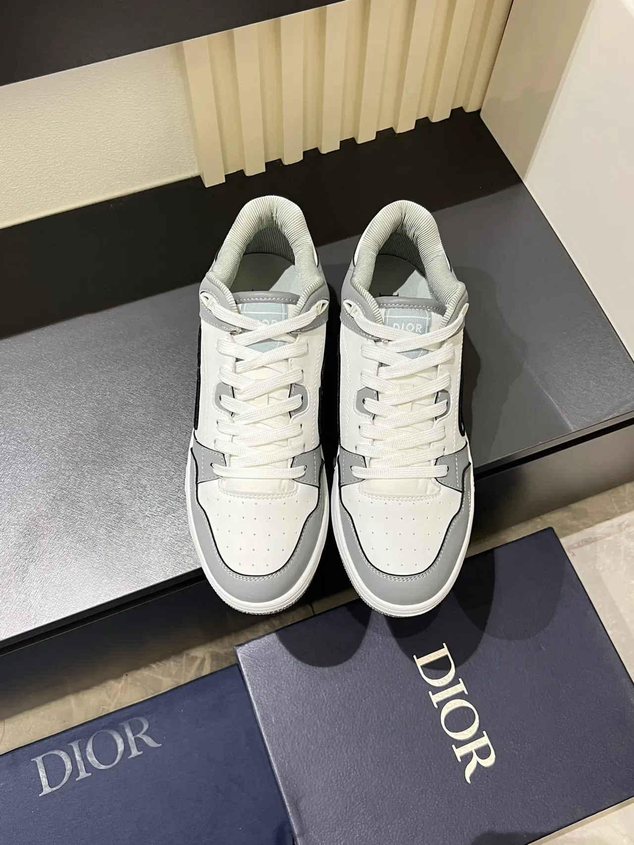 Dior B23 White and Gray Monogram Lifestyle Sneakers 2