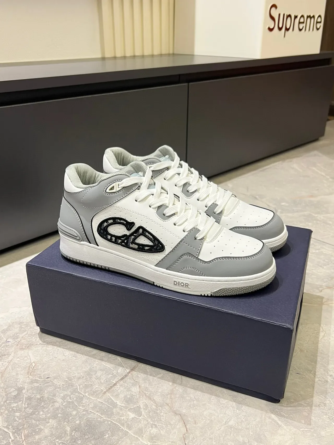 Dior B23 White and Gray Monogram Lifestyle Sneakers 3