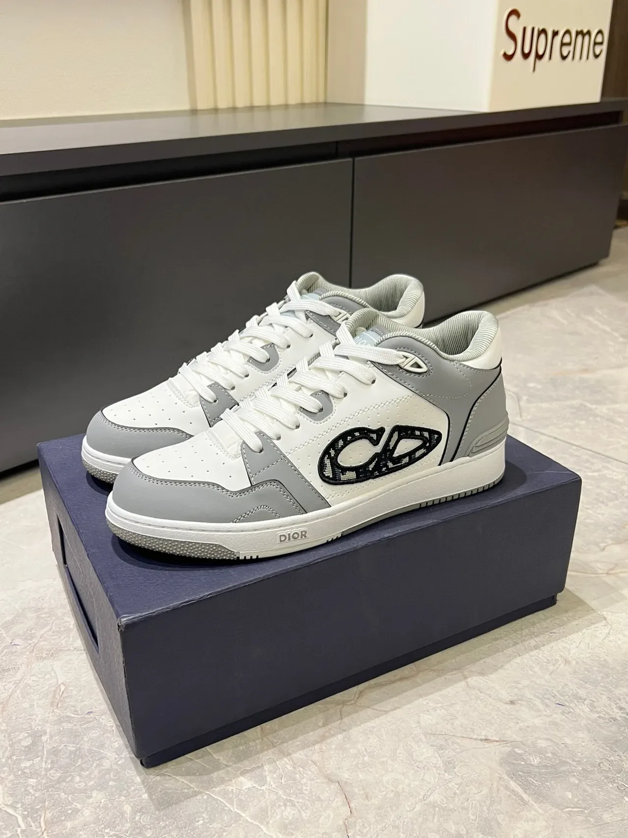 Dior B23 White and Gray Monogram Lifestyle Sneakers 4