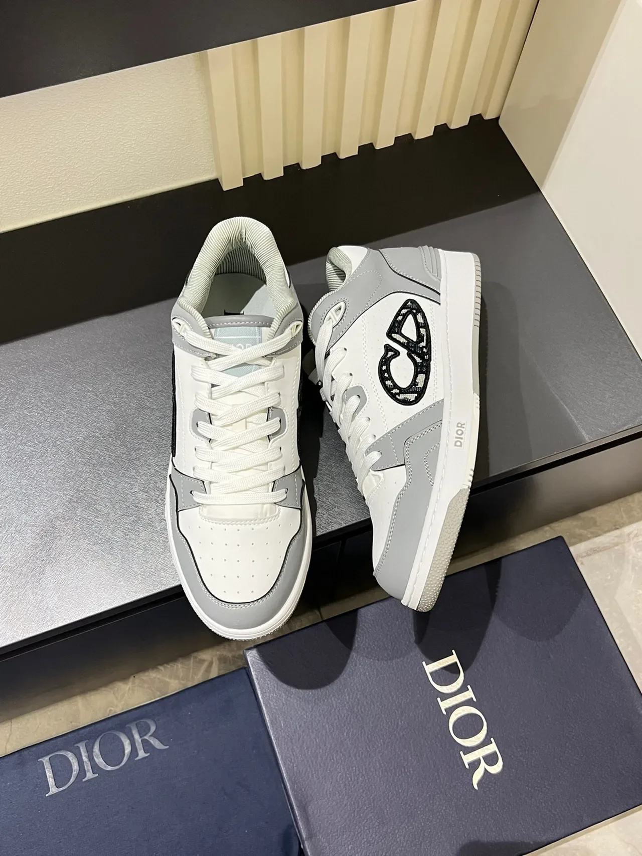 Dior B23 White and Gray Monogram Lifestyle Sneakers 5