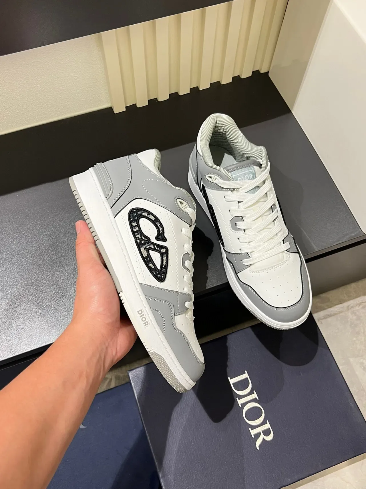 Dior B23 White and Gray Monogram Lifestyle Sneakers 6