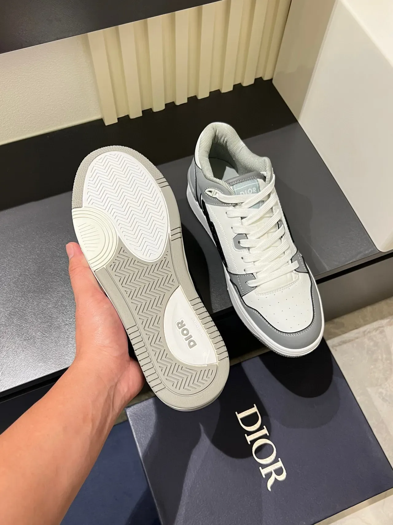 Dior B23 White and Gray Monogram Lifestyle Sneakers 7