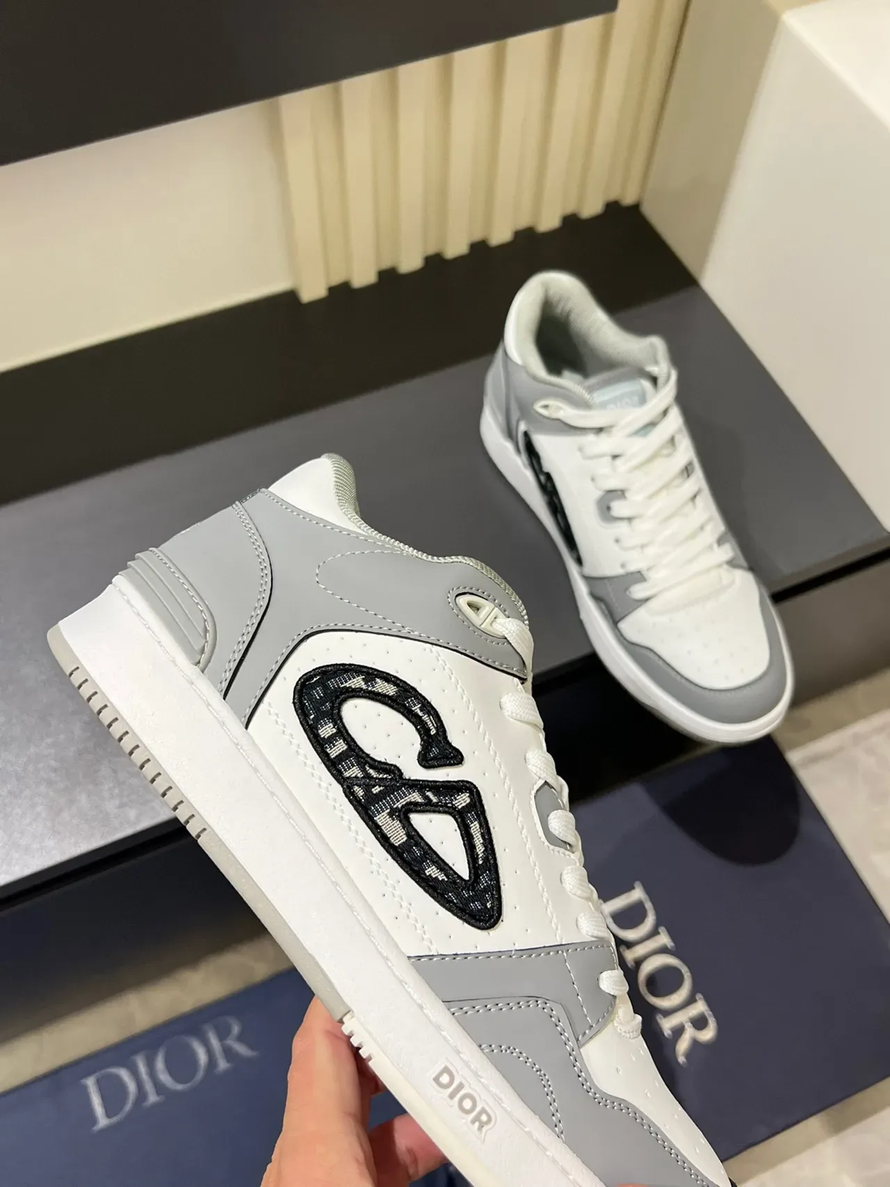 Dior B23 White and Gray Monogram Lifestyle Sneakers 8