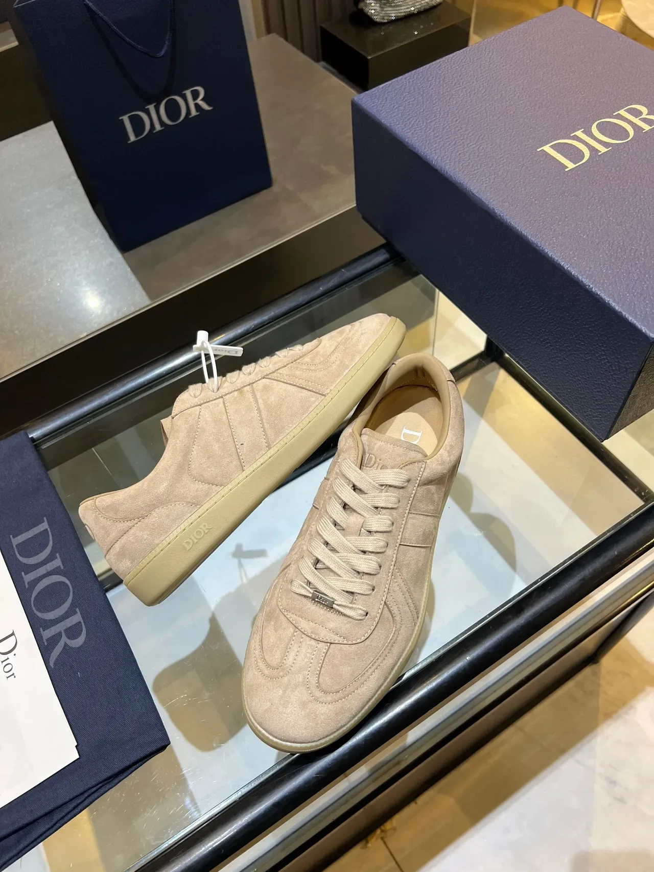 Dior B27 Sneakers Lifestyle Beige Marron à Panneaux en Daim Basses 3