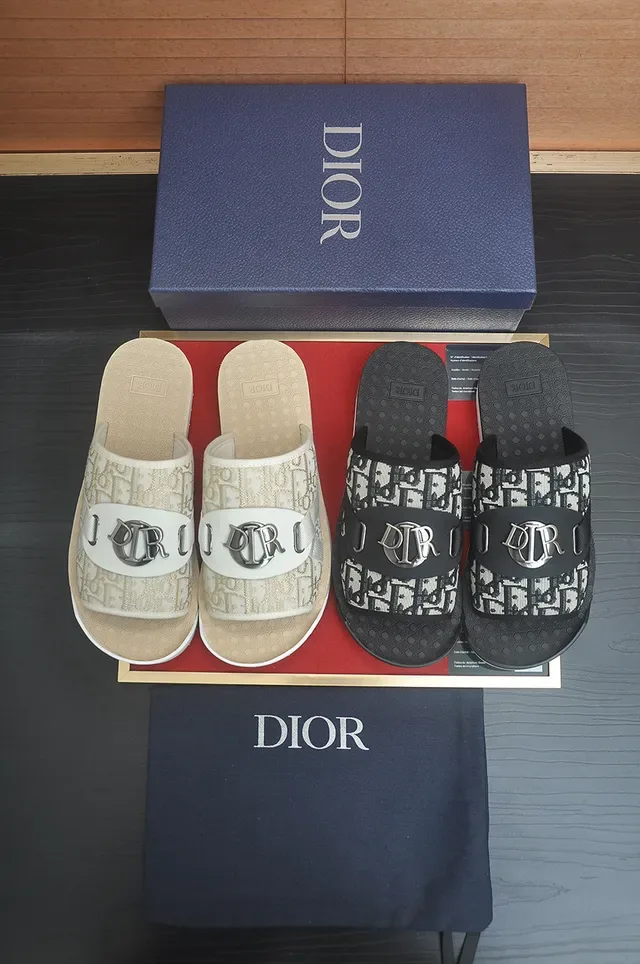 Dior B27 Beige White Oblique Jacquard Upper CD Buckle Hardware Slippers 4