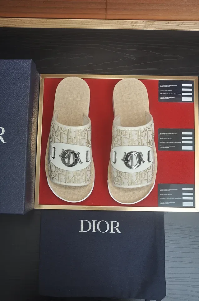 Dior B27 Beige White Oblique Jacquard Upper CD Buckle Hardware Slippers 5