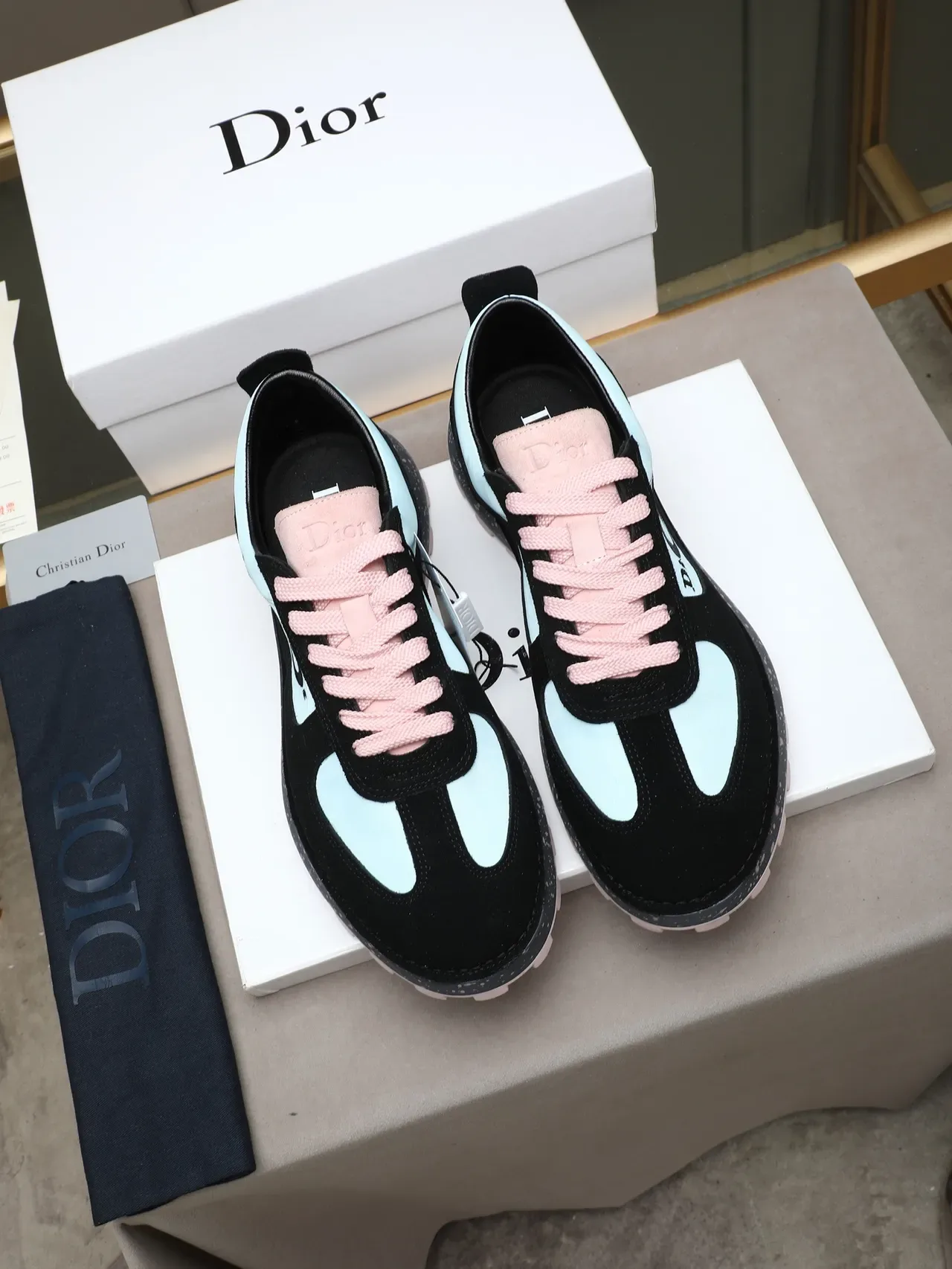 Dior B27 Black and Light Blue Speckled Chunky Sneakers 2
