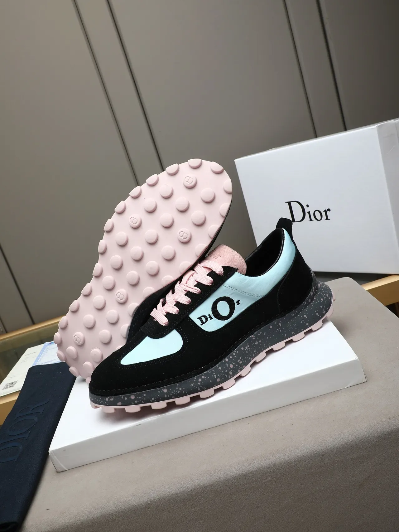 Dior B27 Black and Light Blue Speckled Chunky Sneakers 4